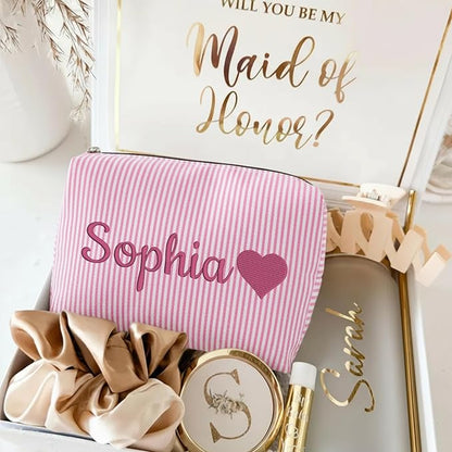 Personalized Seersucker Makeup Bag - Image 4