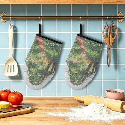 Heat Resistant Oven Mitts, Spring Plants Flowers Tree Scene Kitchen Gloves - Image 5
