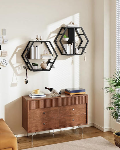 Hexagon Floating Shelves Set of 2, Glass Hanging Shelves - Image 7
