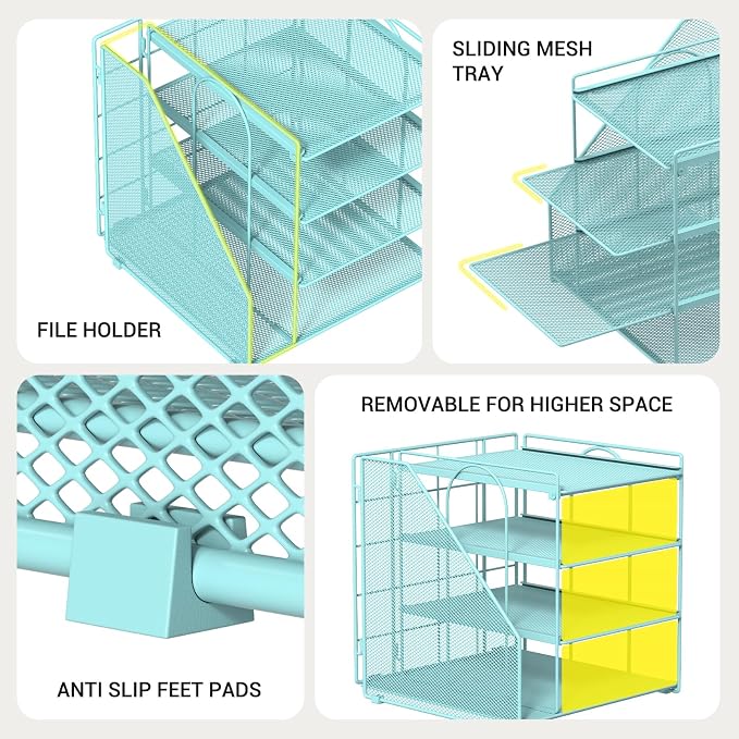 Blue Desk File Organizer and Accessories, 4-Tier Paper Organizer - Image 5