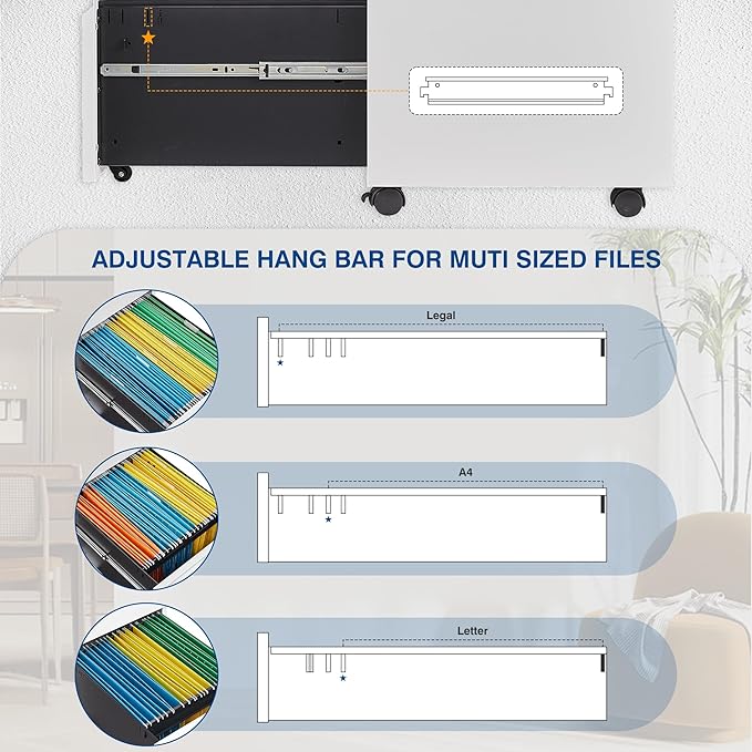 3 Drawer Mobile Metal File Cabinet, Pre-Built Office Storage File Cabinet - Image 3