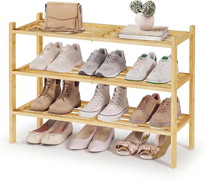 SONGMICS Bamboo Shoe Rack for Closet, Stackable Shoe Oragnizer by Unknown