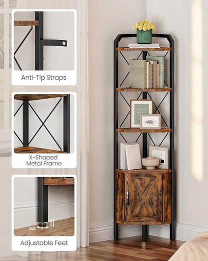62.2" Corner Shelf with Cabinet, 4-Tier Tall Corner Bookshelf with X-Shaped and - Image 6