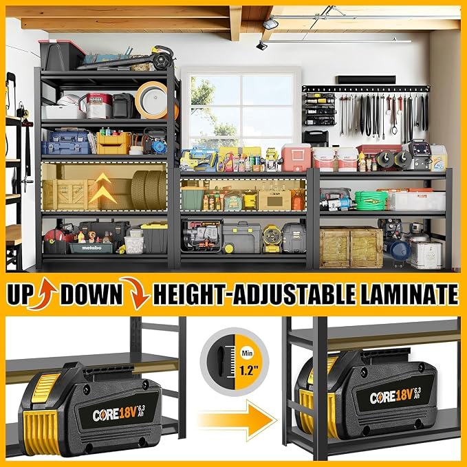 6Tier Storage Shelves Heavy Duty Adjustable Metal Garage Shelving Unit Rack - Image 6
