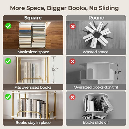 Rotating Bookshelf, 6 Tier Tall Spinning Skinny Book Shelf White | Gold Modern - Image 6