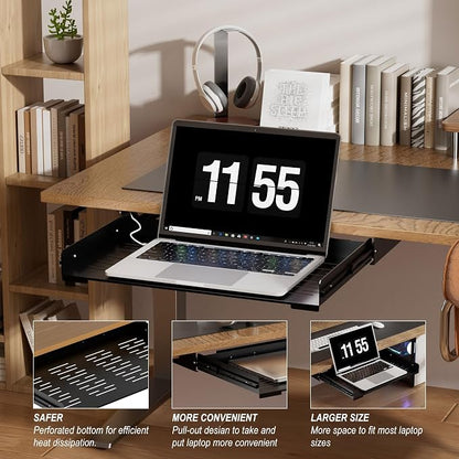 Under Desk Laptop Drawer, 22.8'' Wide Pull-Out Tray – Metal Perforated Bottom - Image 7