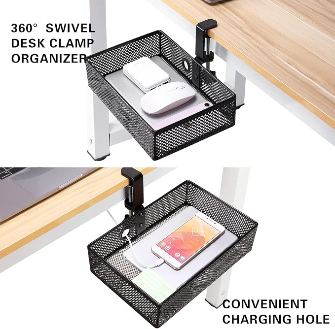 Mesh Desk Organizer and Clamp-on Swivel Pencil Drawer, Desk Hidden Extra Sturdy - Image 4