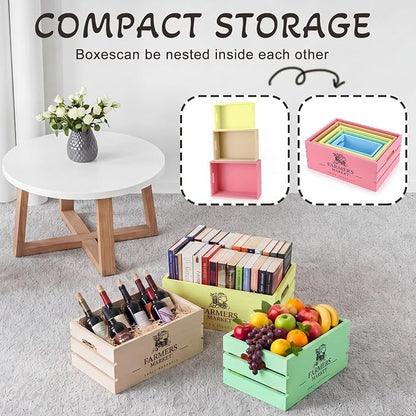 Barydat Set of 5 Wood Crates for Display Decorative Nesting Wooden Crate Storage - Image 7