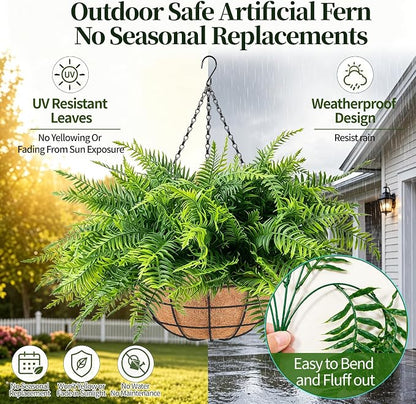 Fake Hanging Plants Fern Baskets, Artificial Ferns - Image 6