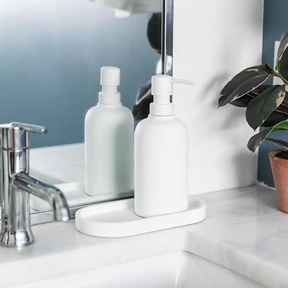 Matte White Round Soap Dispenser Tray, 8” Soap and Lotion Bottle Tray Organizer - Image 6