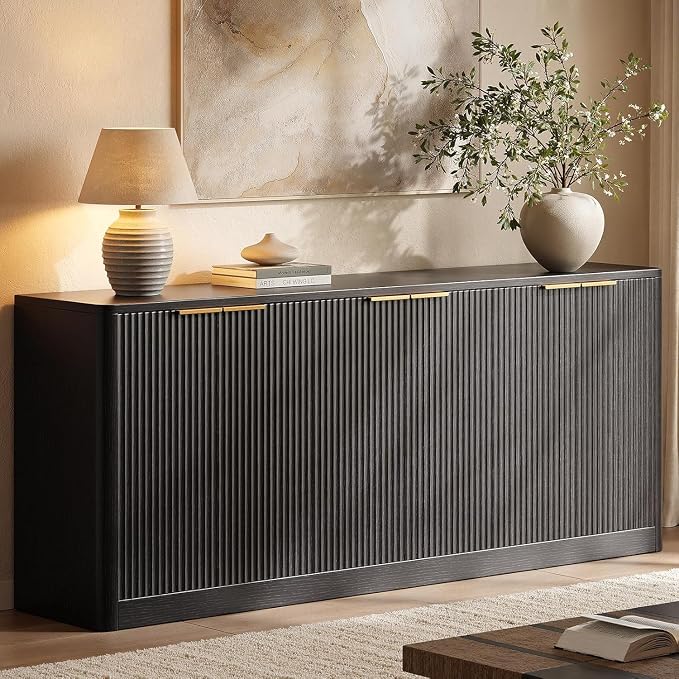 Evermagin 67" Fluted Black Buffet Cabinet Sideboard by Evermagin