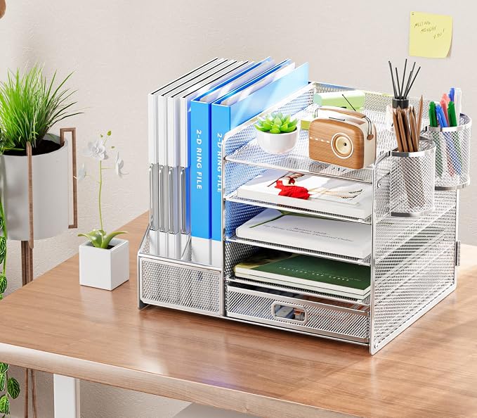 Marbrasse Desk Organizer with File Holder, 5-Tier Paper Letter Tray Organizer - Image 3