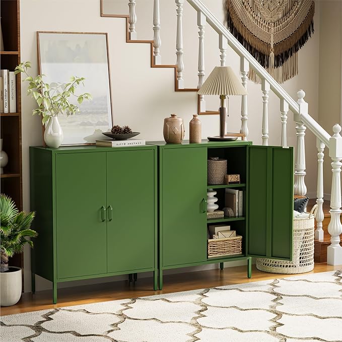 COFaR Forest Green Metal Cabinet, 40” Kitchen Pantry & Coffee Bar Cabinet - Image 4
