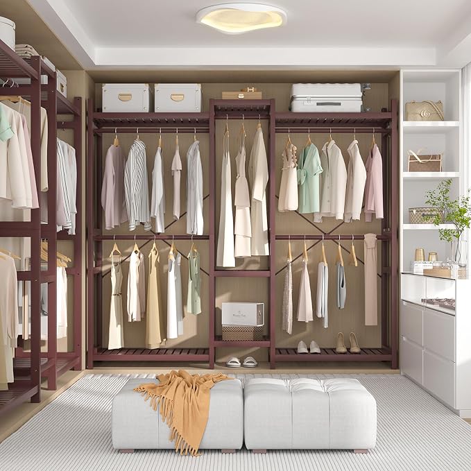 Homykic Bamboo Closet System Clothes Rack, Large Freestanding Garment Rack - Image 3
