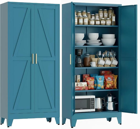 71" H Kitchen Pantry Storage Cabinet, Farmhouse Pantry Cabinet, Tree Doors by FIRMET