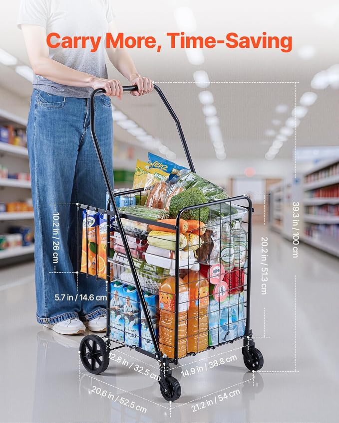 VEVOR Shopping Cart, Folding Grocery Utility Cart - Image 4