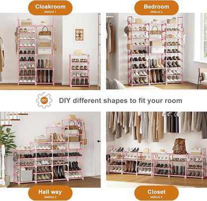 WOWLIVE 9 Tier 3-Column Shoe Rack, 50-55 Pairs Stackable Pink | 50in long - Image 5