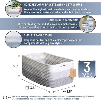 NaturalCozy 13.5”x8.5”x5.5” Rectangle Storage Baskets - Image 2