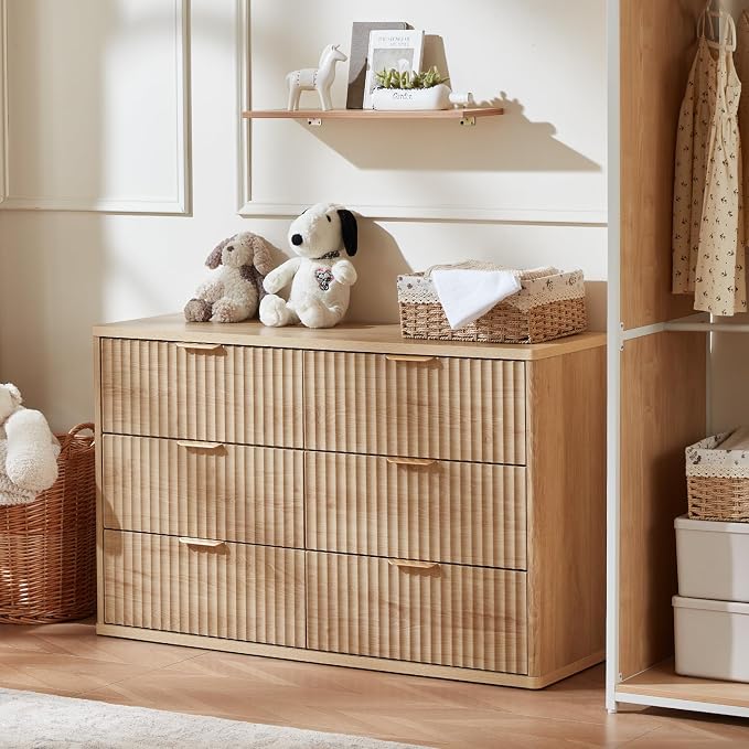 LEYAOYAO Fluted 6 Drawers Dresser, Curved Profile Design, Dresser TV Stand - Image 5