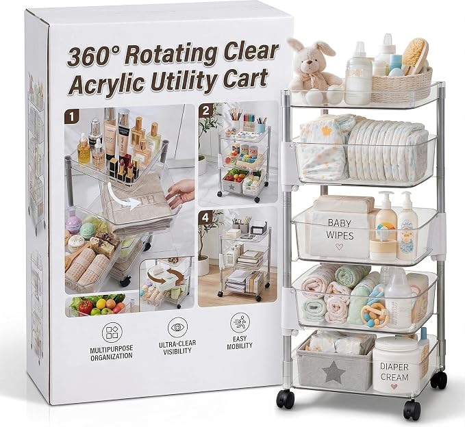 OnDisplay 360° Rotating Clear Storage Trolley – Multi-Tier Rolling Acrylic by OnDisplay