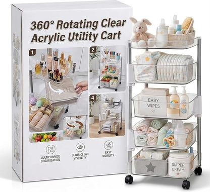 OnDisplay 360° Rotating Clear Storage Trolley – Multi-Tier Rolling Acrylic by OnDisplay