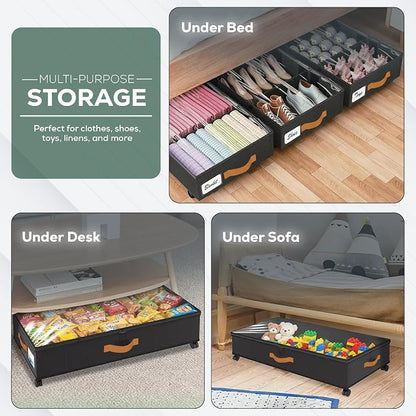Under Bed Storage with Wheels, 2 Pack| Low Profile Storage Organizer with Clear - Image 6