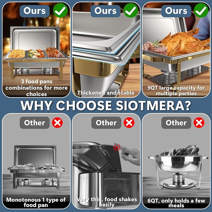 SIOTMERA 9QT Chafing Dishes for Buffet 4 Pack, Rolled Edge Design Food Warmers - Image 6
