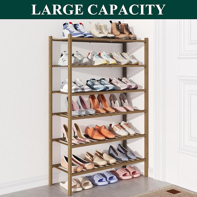 Smiry Bamboo Shoe Rack for Closet, 6 Tier Wooden Stackable Shoe Organizer - Image 5