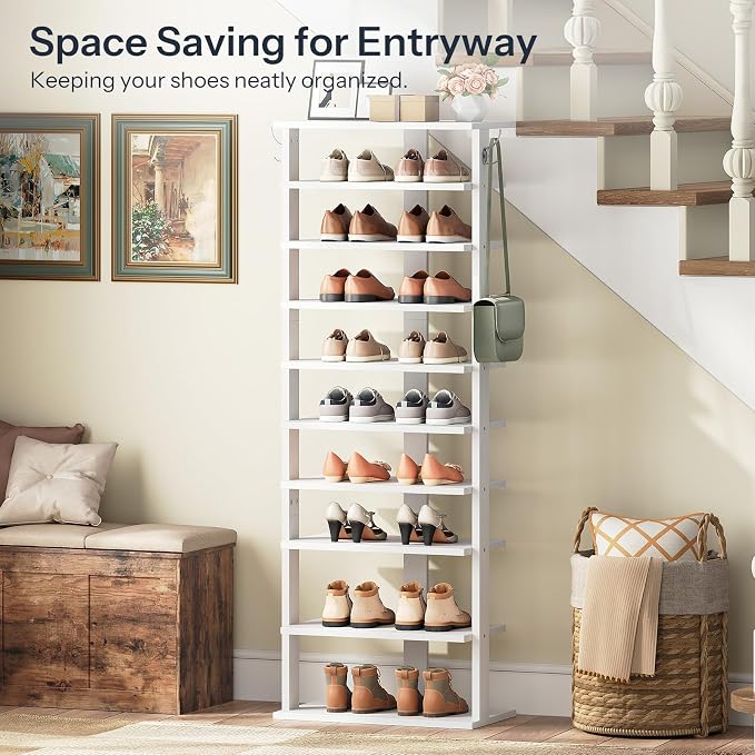 HOOBRO 10 Tiers Vertical Shoe Rack, Wooden Shoe Storage Organizer - Image 6