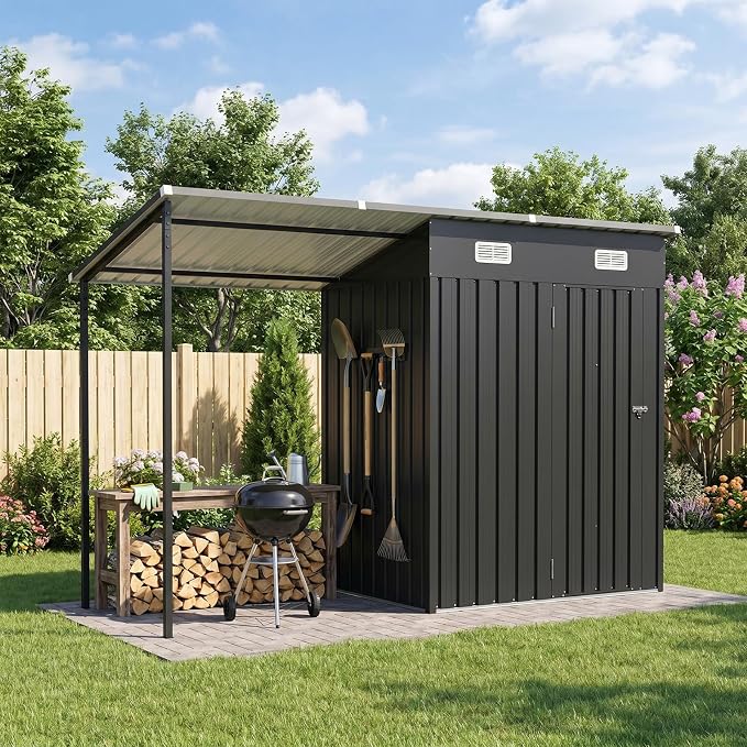 Aoxun 5x3FT Outdoor Storage Shed & Hardtop Canopy Gazebo Combo | 10x3FT Metal - Image 3