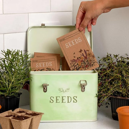 1Canoe2 Tin Seed Organizer Storage Box, Garden Seed Packet Vault Container - Image 2