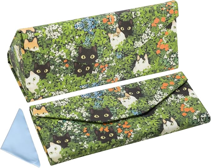 Foldable Glasses Case, Magnetic PU Leahter Sunglasses Case, Cute Hard Shell by FLYINGMAGE