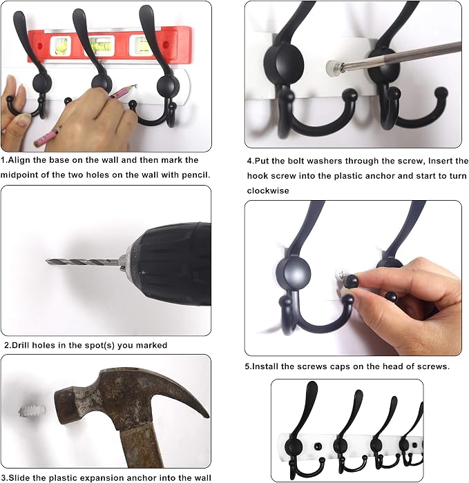 WEBI Coat Rack Wall Mounted, 3 Coat Hooks - Image 8