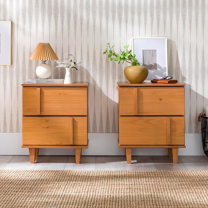 Walker Edison Contemporary 2-Piece Detailed Drawer Solid Wood Nightstands - Image 3