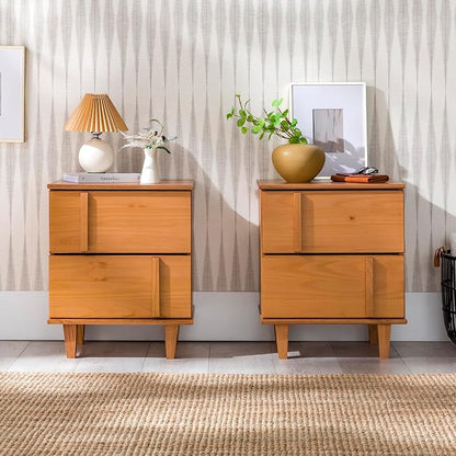 Walker Edison Contemporary 2-Piece Detailed Drawer Solid Wood Nightstands - Image 3