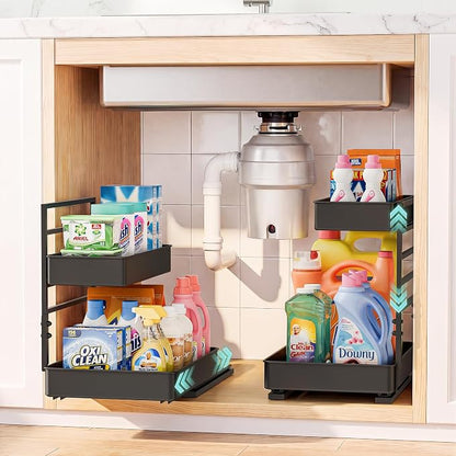 EVERIE Height Adjustable 2 Tier Metal Pull Out Slide Shelf Organizer by EVERIE