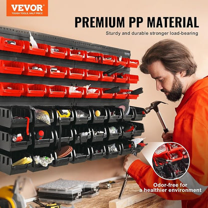 VEVOR 48-Bin Wall Mounted Storage Bins Parts Rack Organizer Garage Shop Tool - Image 2