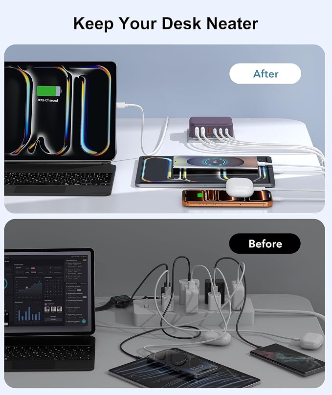 Fast Charger Block, GaN 6 Port USB C Charging Station Hub Cube, 100W Multiport - Image 7