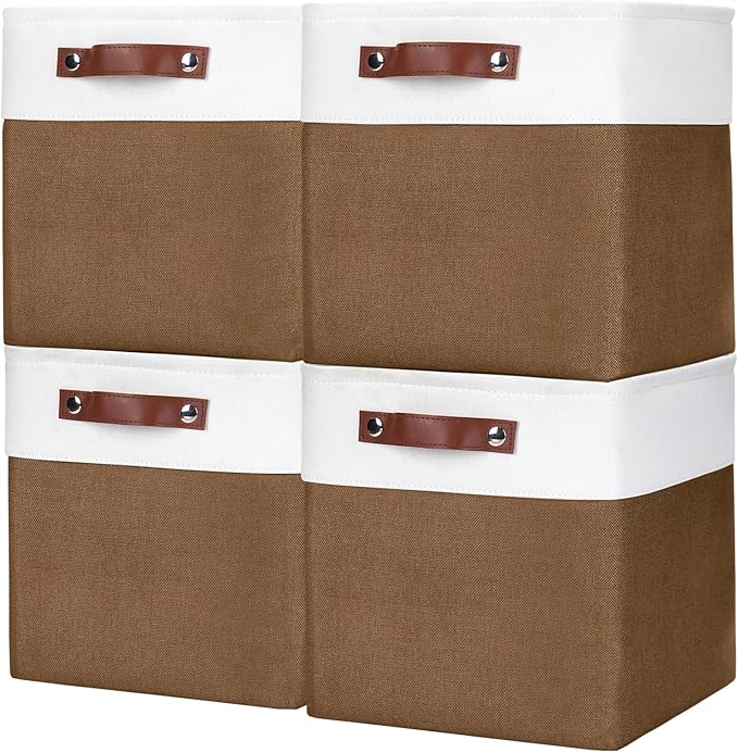 Collapsible Fabric Storage Cubes 11x11 Cube Storage Bins, 4 Pack Closet Baskets by Bagnizer