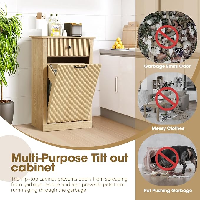 Grepatio Tilt Out Fluted Laundry Hamper Cabinet, 11 Gallon Hidden Laundry Hamper - Image 8