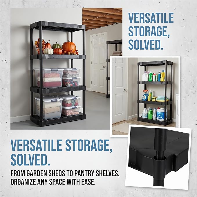 Plastic 4-Tier 56.2" H x 30"" W x 13.8" D Shelf, 280lb Total Capacity - Image 3