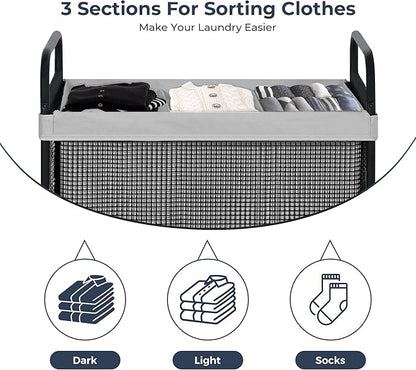STO STO Laundry Hamper 3 Section, 120L Rolling Laundry Sorter Cart - Image 5