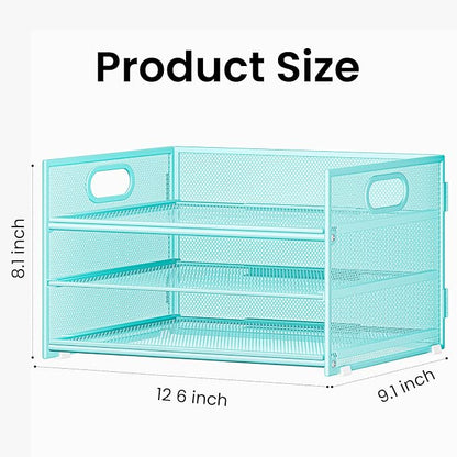 Subekyu 2-Pack 3-Tier Blue Metal Mesh Desk Paper Letter Tray & File Sorter - Image 5