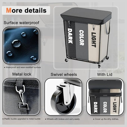 Laundry Sorter with Wheels 240L Rolling Laundry Cart, 3 Compartment Designed - Image 3