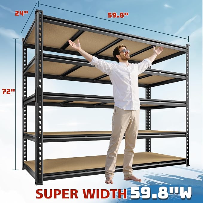 59.8"W Garage Shelving 72"H Storage Shelves 2750LBS Metal Shelving Heavy Duty - Image 2