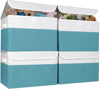 Large 22 Quart Linen Fabric Foldable Storage Bin Cube Organizer Basket by Bagnizer