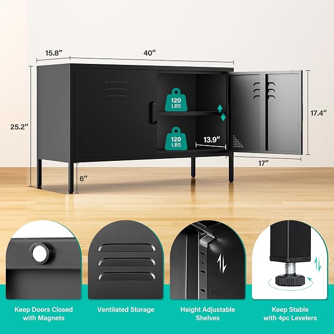 SISESOL Black Metal Storage Cabinet - Image 2