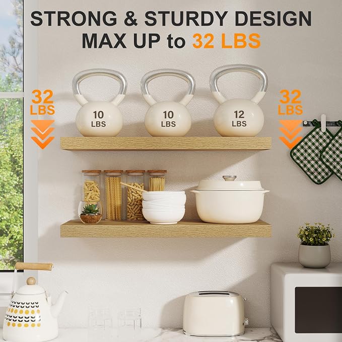 Floating Shelves for Wall, 27.5 Inch Bathroom Shelves Set of 2, Rustic Wood - Image 4