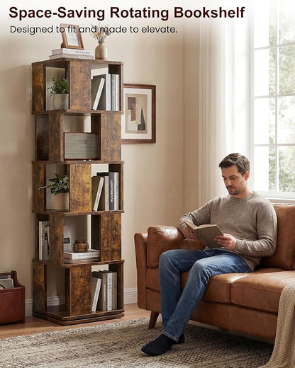 5-Tier Rotating Bookshelf Tower, 360° Square Spinning Book Shelf | Floor - Image 7