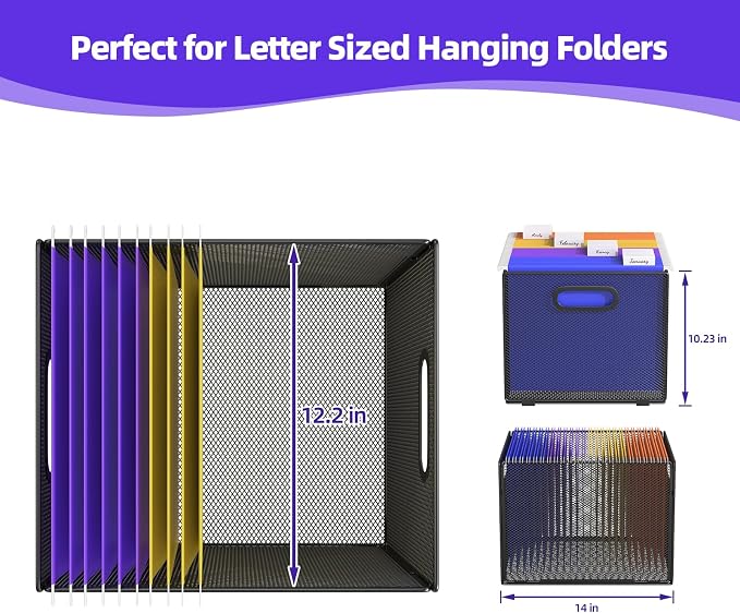 2 Pack Hanging File Organizer, File Folder Organizer Box Filing Crate Storage - Image 3